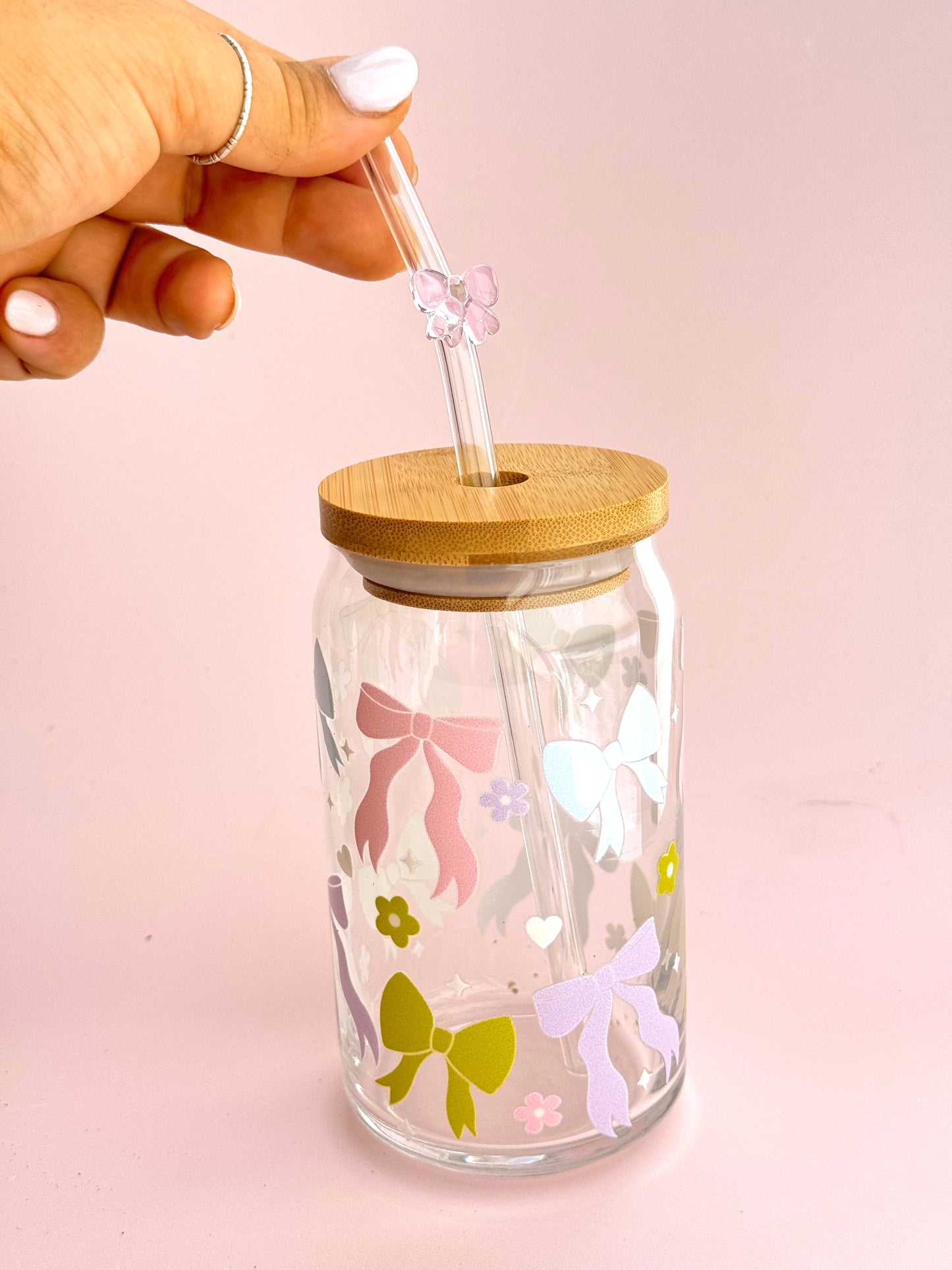 Pastel Bows Glass Cup