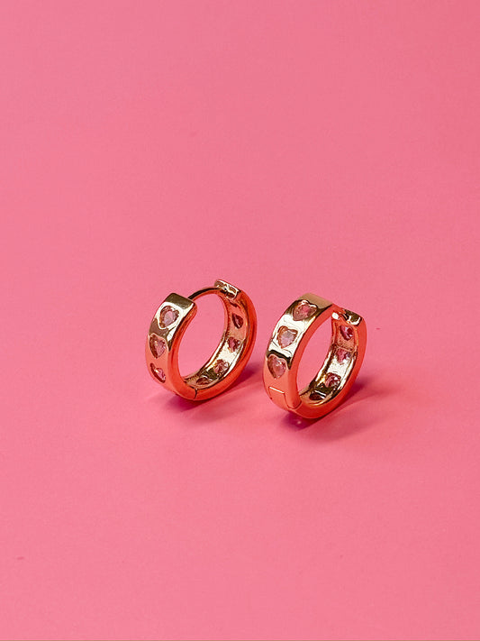 Pink Heart Jewel Hoops