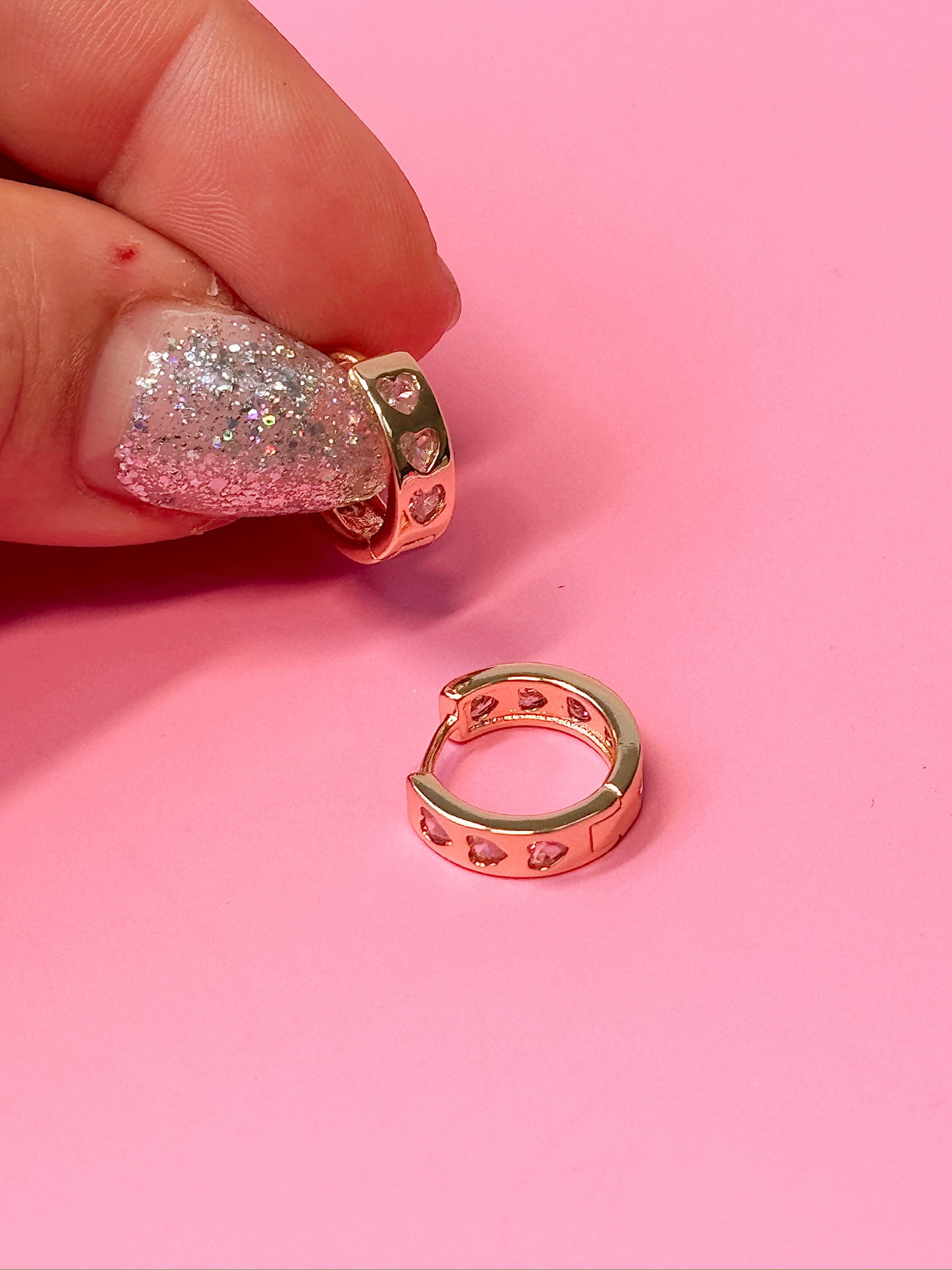Pink Heart Jewel Hoops