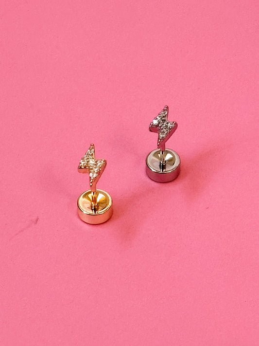 Lightning Bolt Flat-back Screw-back Stud - Single (Gold + Silver)