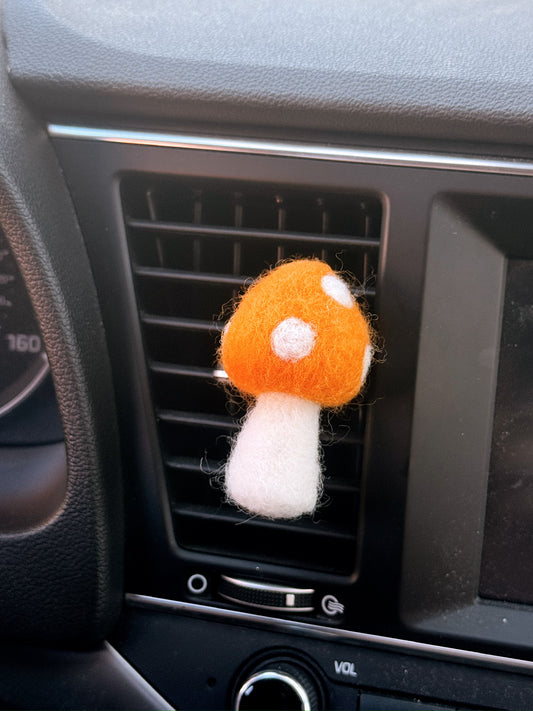 Orange Felt Mushroom Car Vent Clip