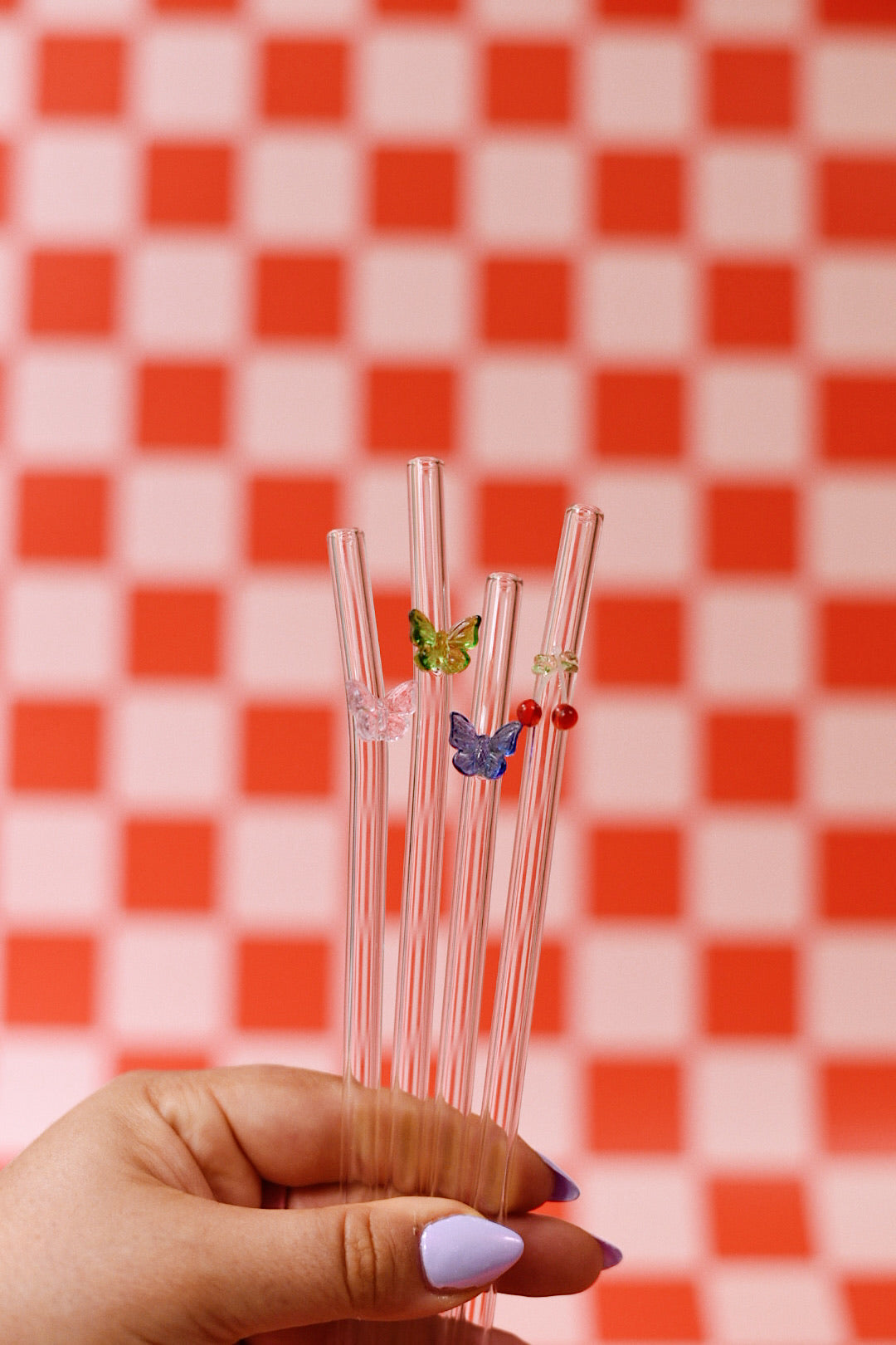 Butterfly Charm Glass Straws