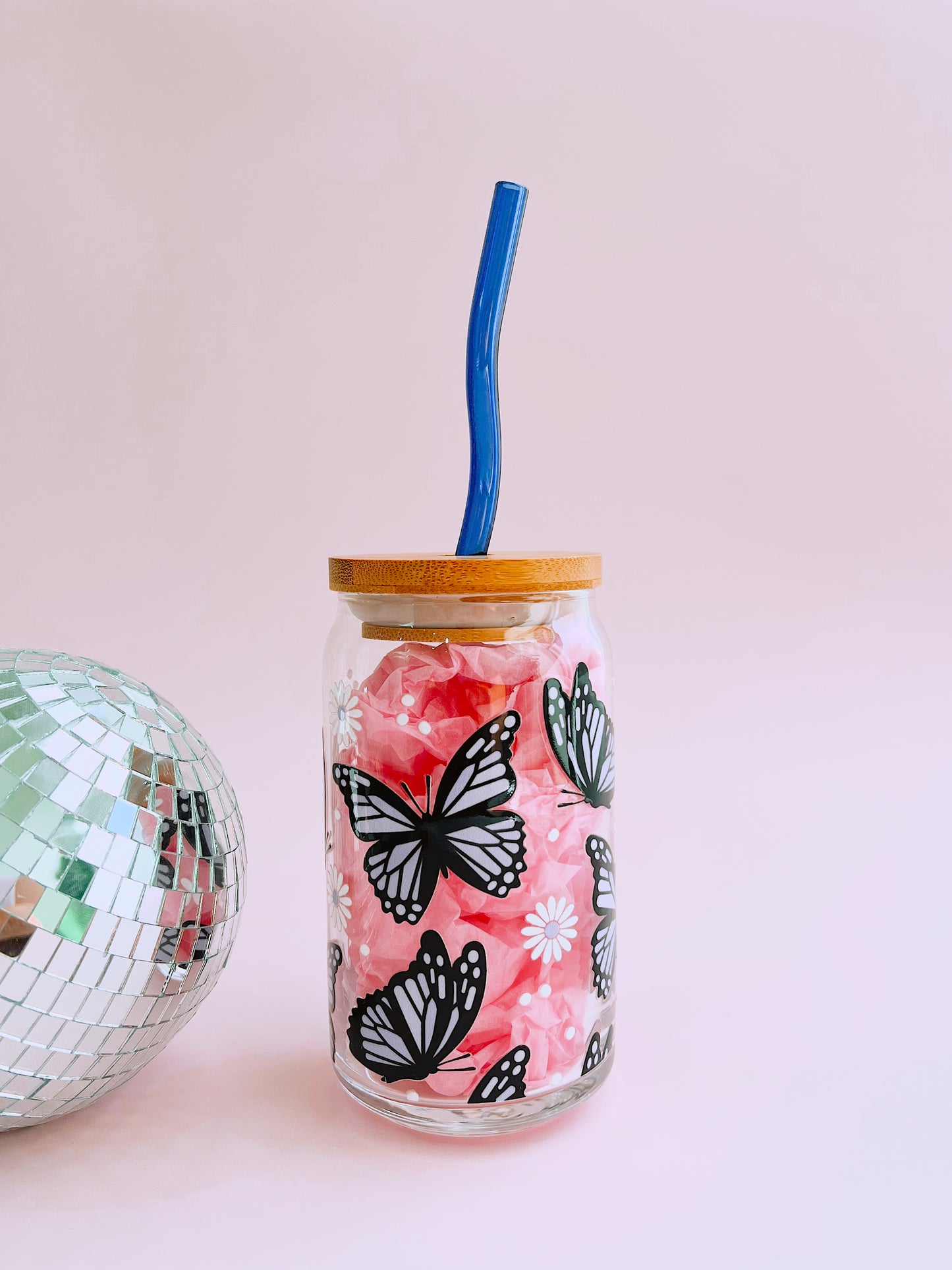 Monarch Butterfly Glass Cup (3 colors!)