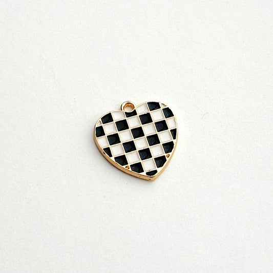Checkered Heart Gold Charm