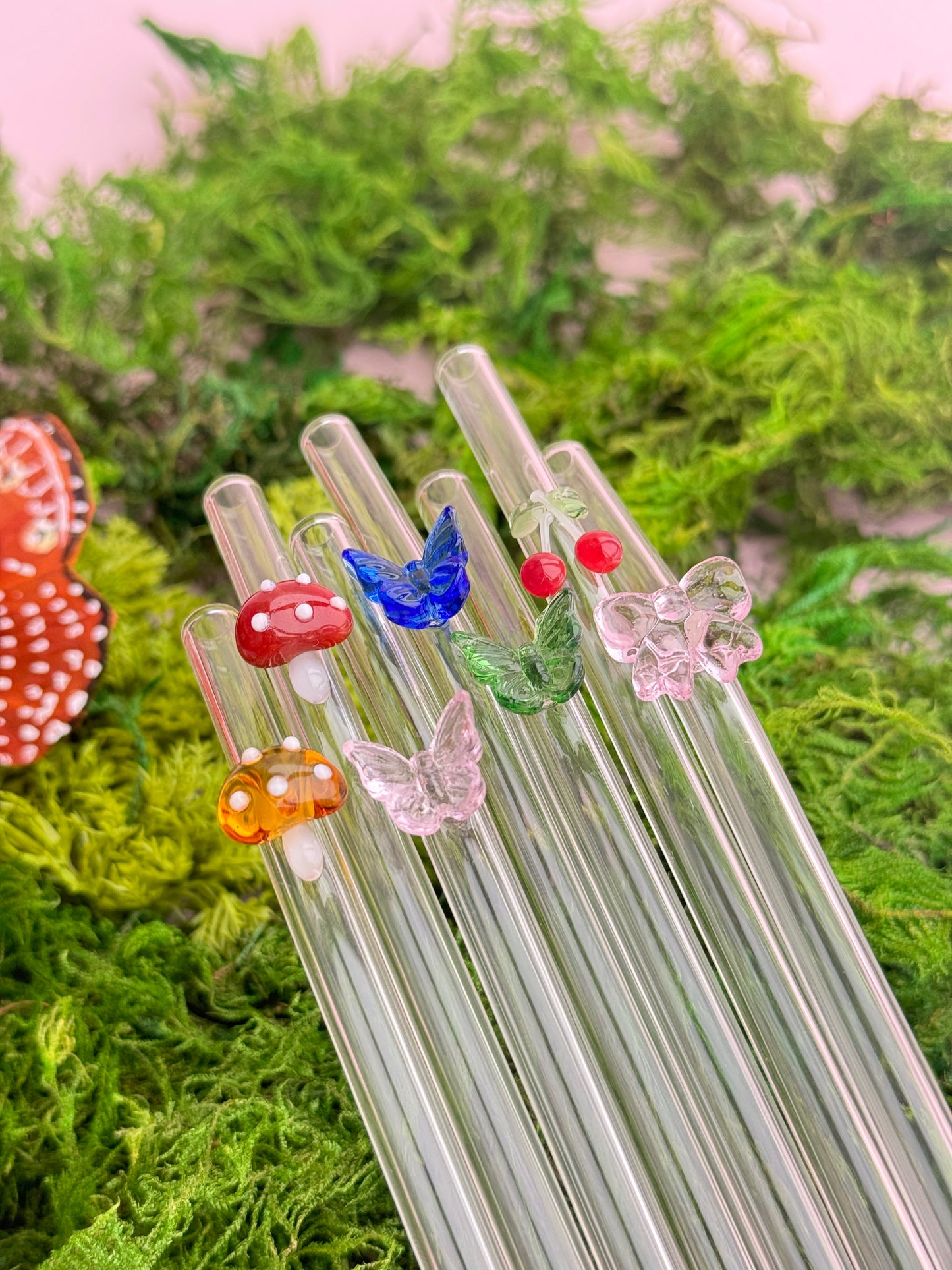 Mushroom Charm Glass Straws