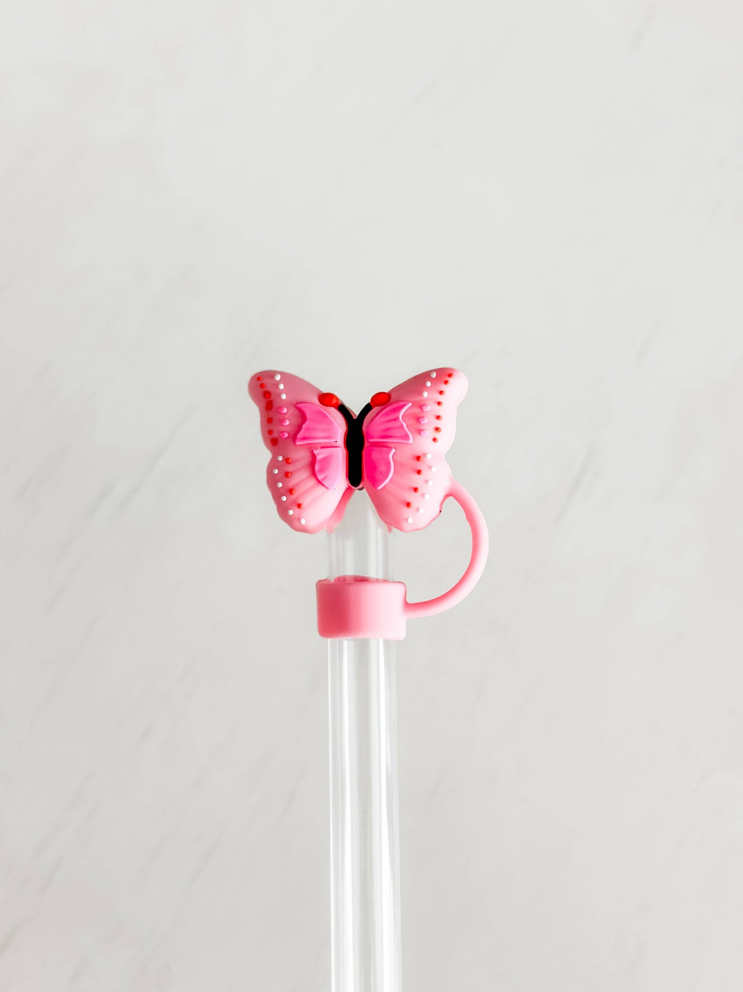 Pink Butterfly Straw Cover