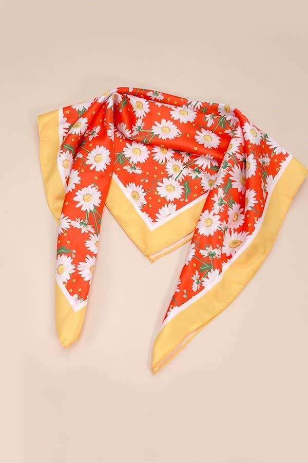 Daisy Flower Print Silky Feeling Bandana Scarf