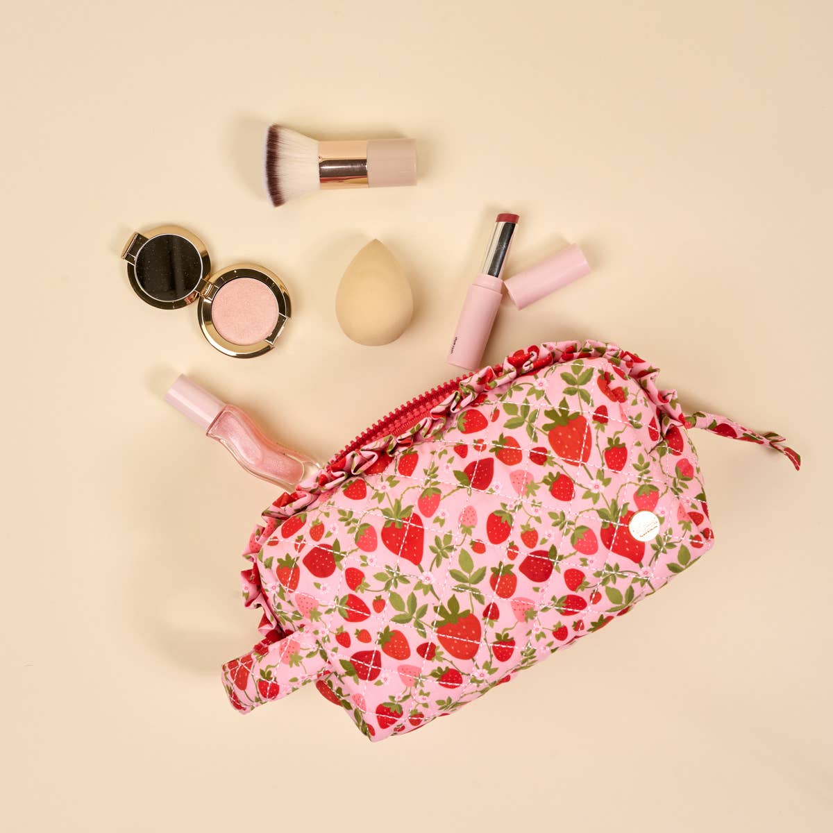 Strawberry Fields Quilted Cosmetic Pouch