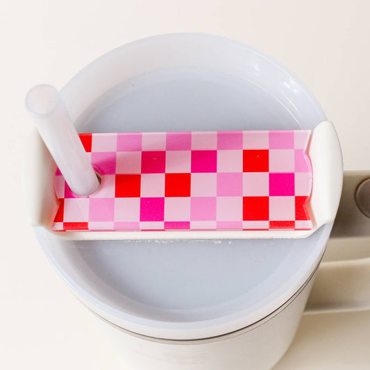 Hot Pink Checker Tumbler Lid Tag-