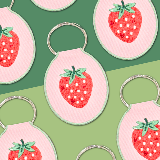 Strawberry Embroidered Keychain