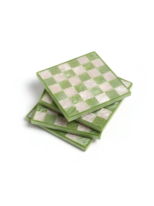 Green Check Resin Coaster (Set of 4)