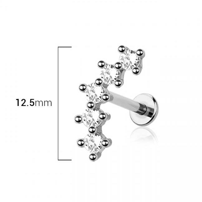 Silver earring with clear gemstone on a white background, labeled '12.5 mm' and 'Crave'.