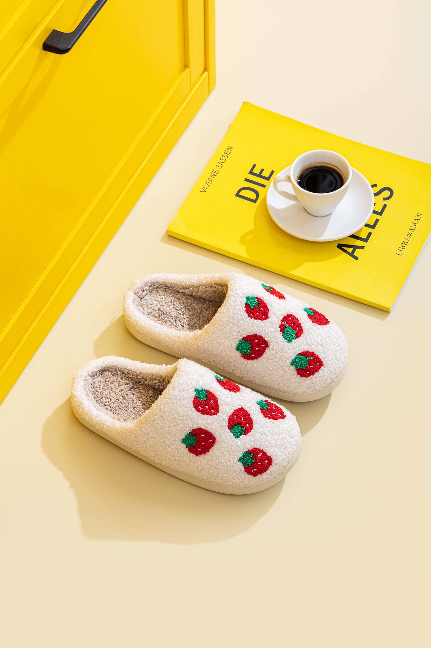 Strawberry Print Plush Slippers