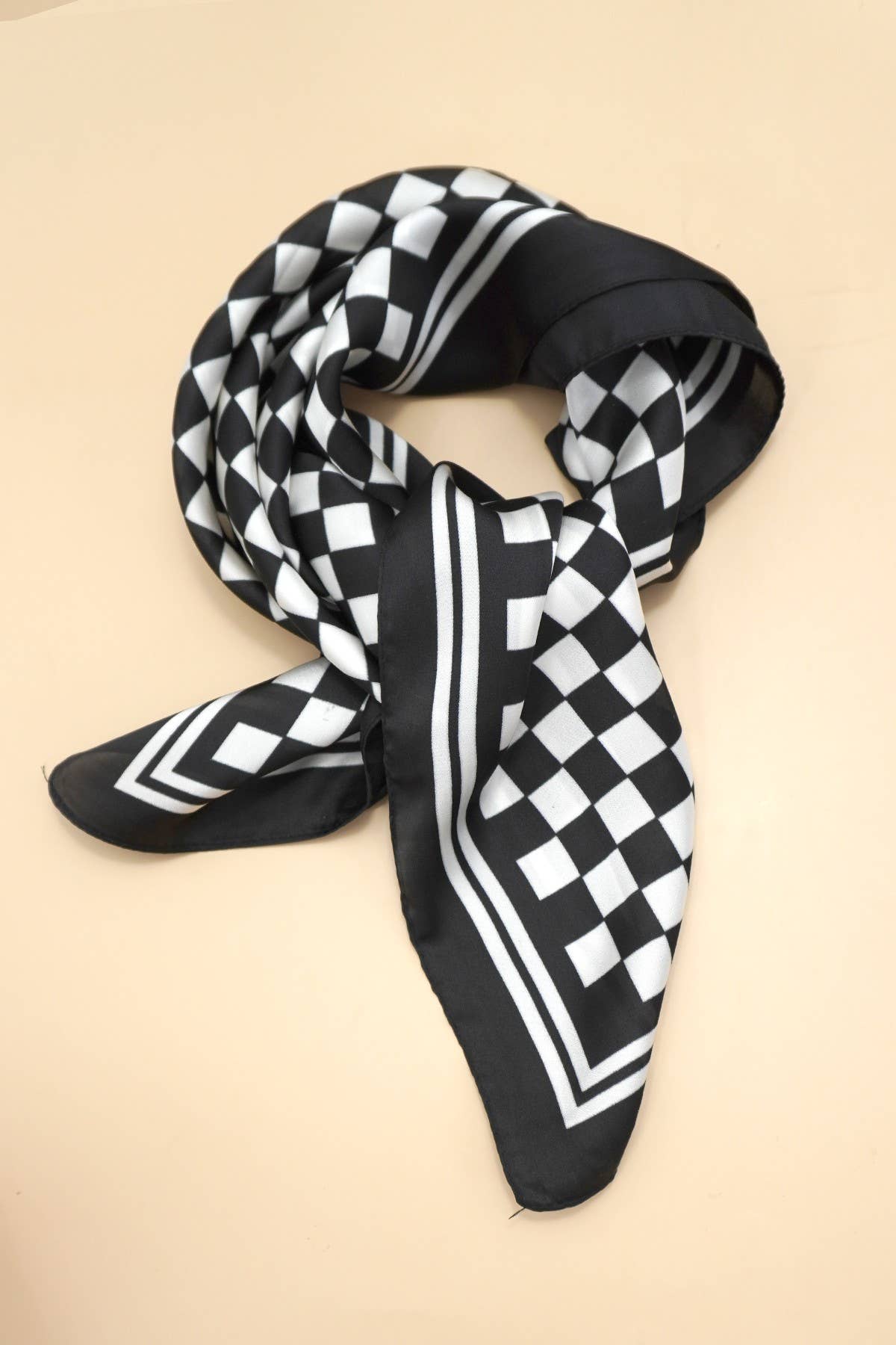 Checkered Silky Bandana Scarf