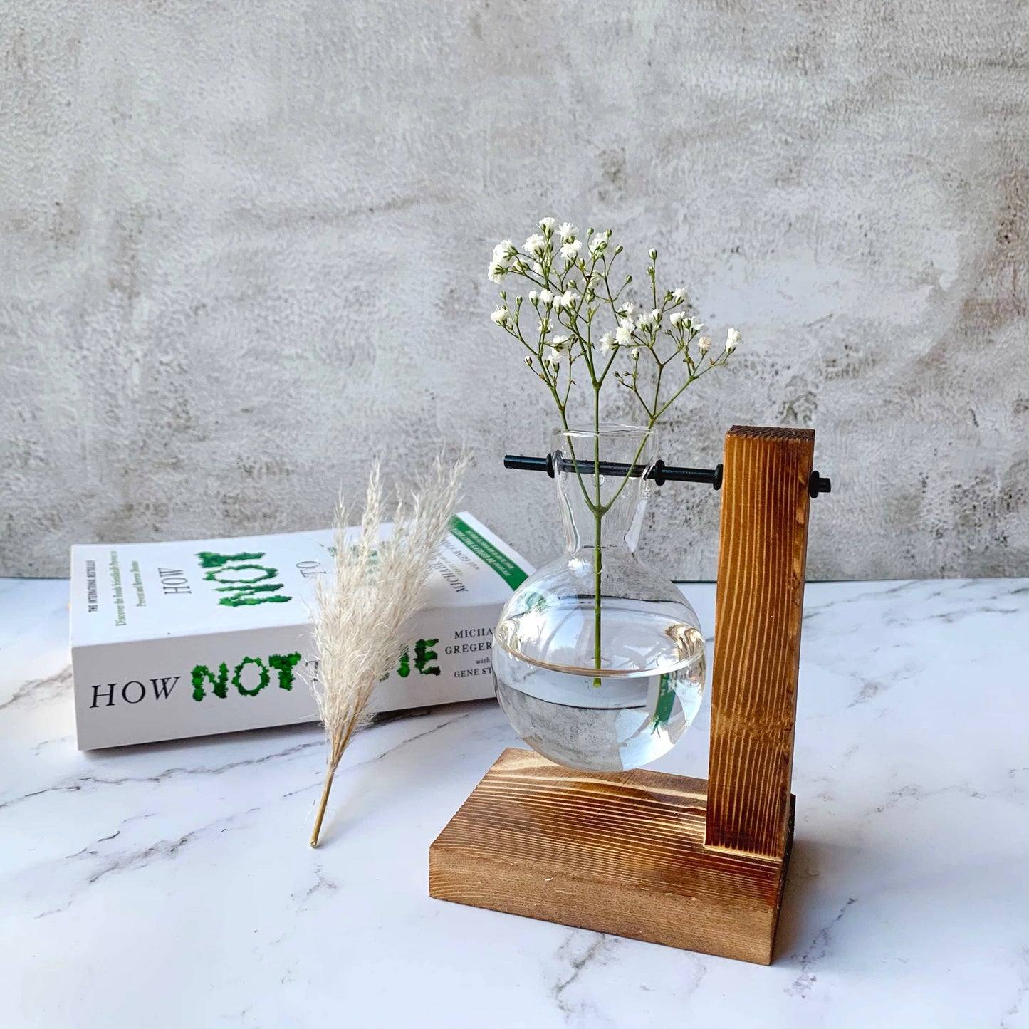 Glass Bulb Vase with Wooden Stand