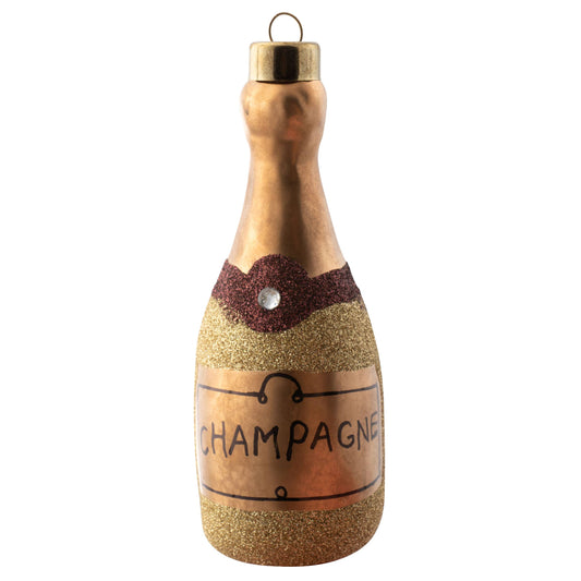 Glitter Champagne Bottle Mercury Glass Ornament