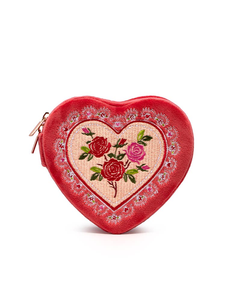 Fancy Heart Velvet Jewelry Zip Case