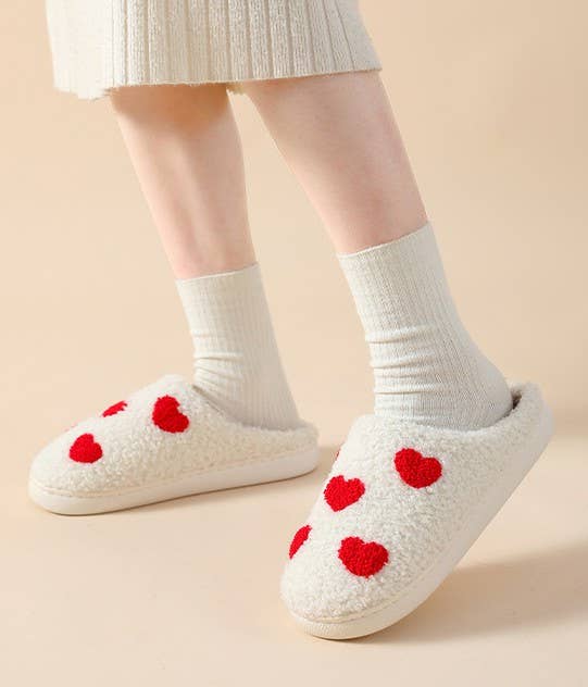 Soft Plush Mushroom Heart Rainbow Slippers