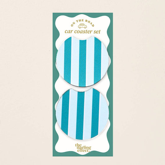 Teal Stripes Car Coaster Set