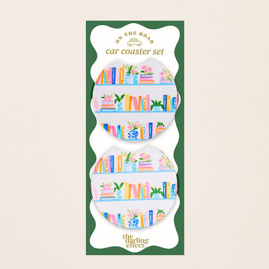 Book Shelfie Car Coaster Set