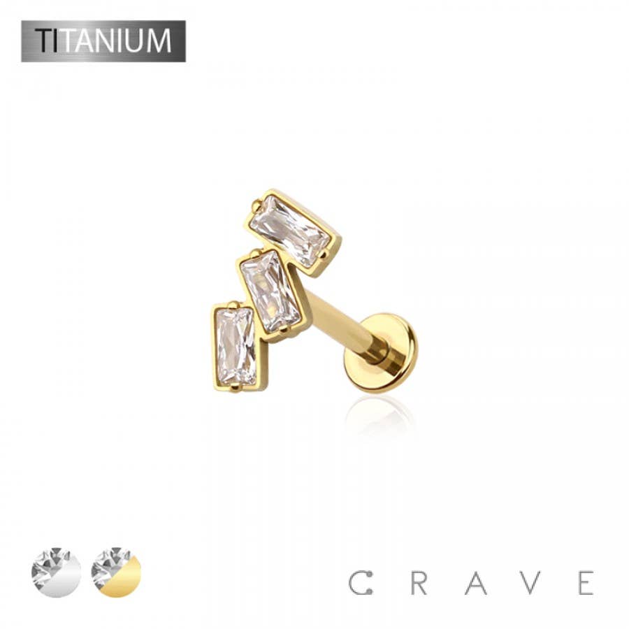CZ Baguette Stack Flat-Back Stud