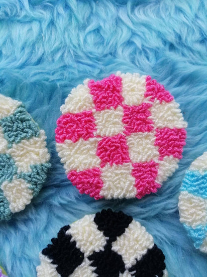 Checkered Punch Needle Car Coaster