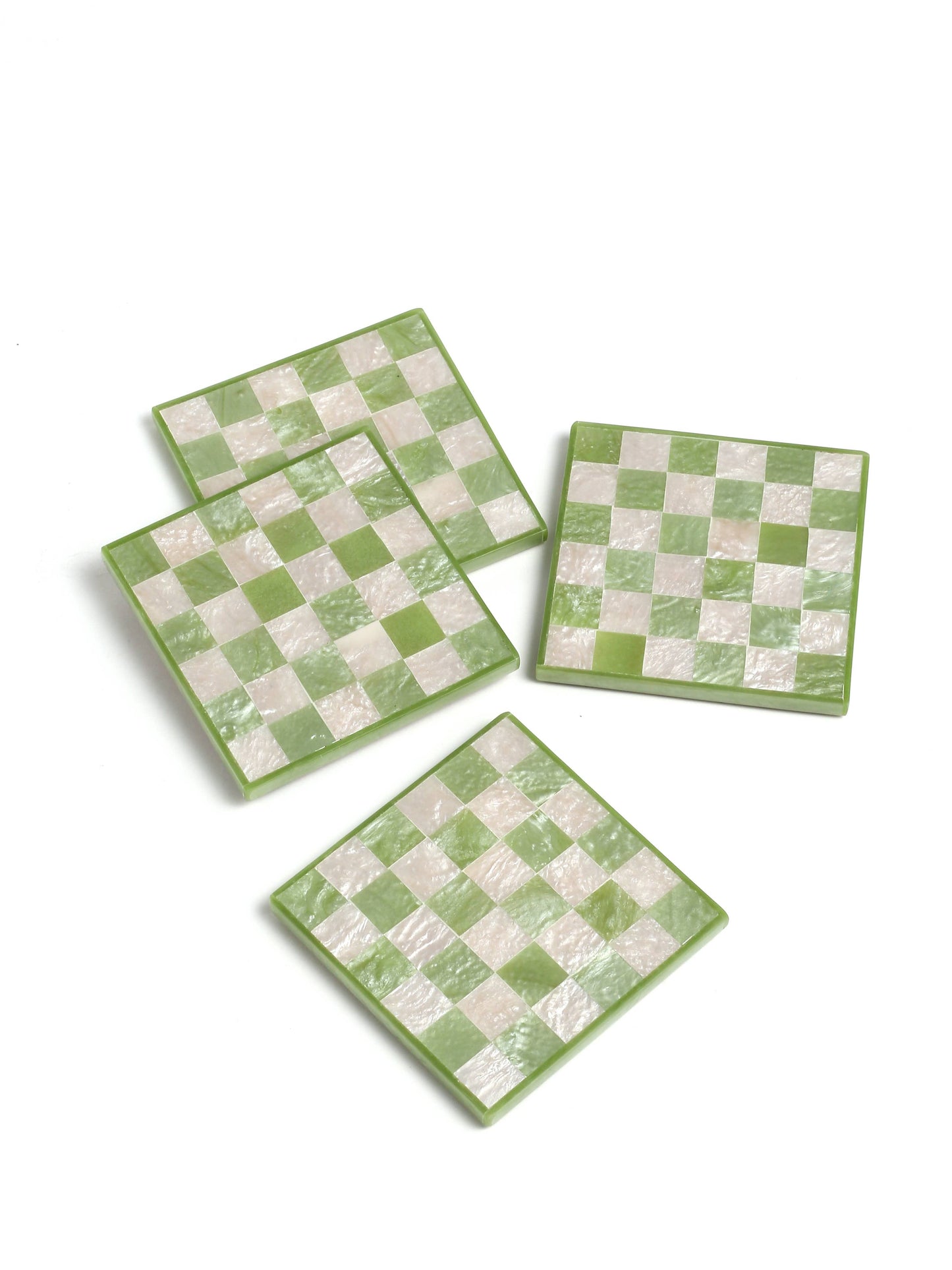 Green Check Resin Coaster (Set of 4)