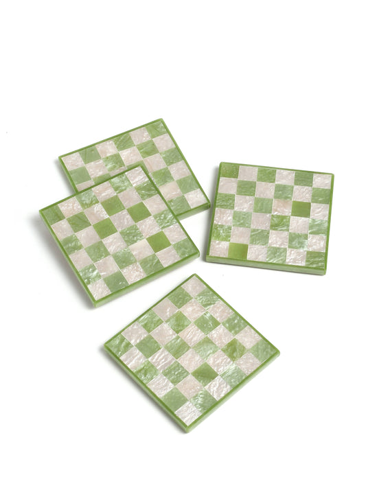 Green Check Resin Coaster (Set of 4)