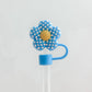 Blue Checkered Flower Straw Cover