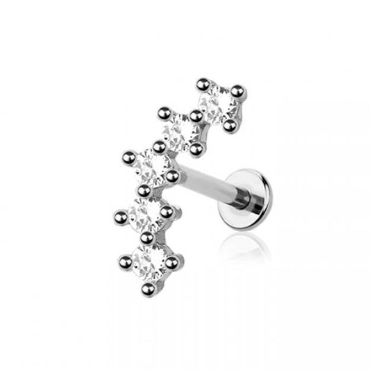 Silver earring with star-like design on a white background, branded 'Crave'.