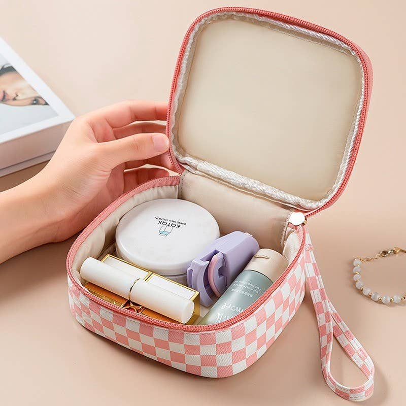 Travel Checker Makeup Cosmetic Pouch Bag