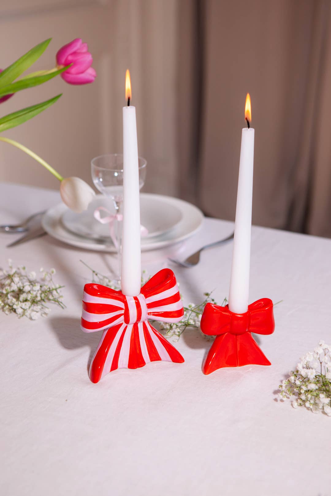 Striped Bow Candle Holder - Medium