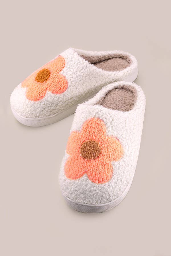 Pink Flower Plush Slippers