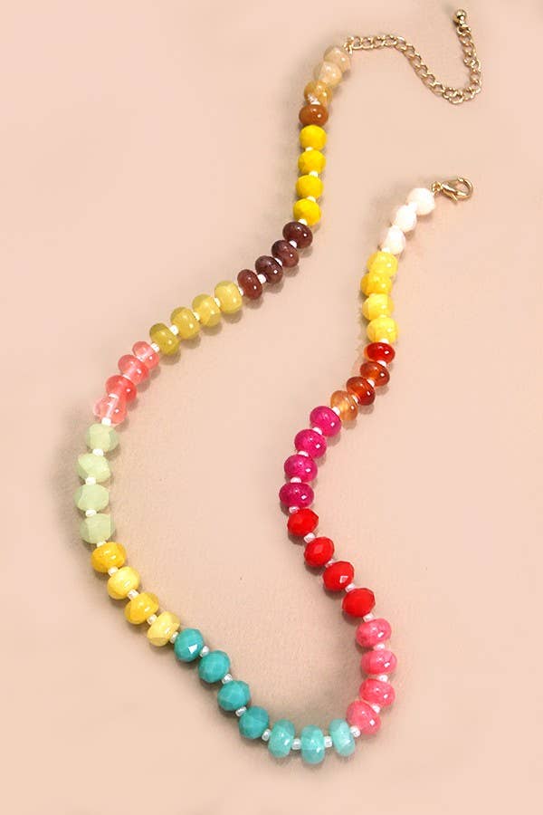 Natural Agate Glass Semi Precious Bead Necklace