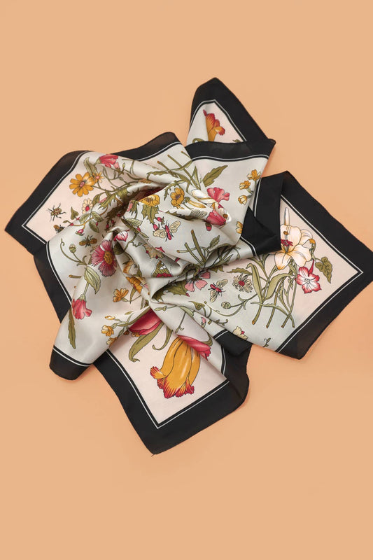 Botanical Print Silky Feel Bandana Scarf