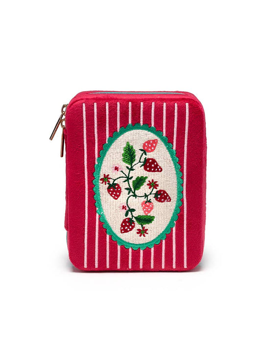 Strawberry Season Velvet Jewelry Zip Case