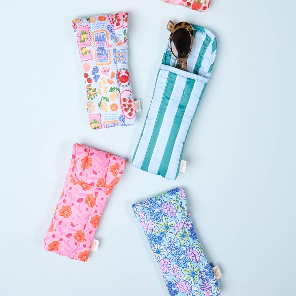 Puffy Sunglasses Case–Poppin' Petals Aqua