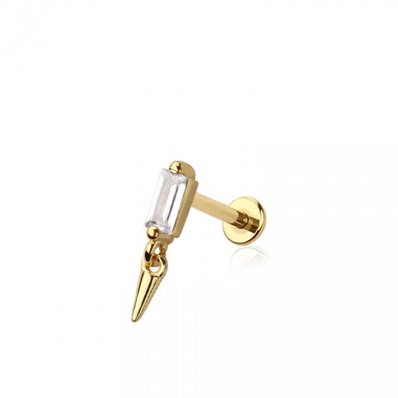 Baguette Dangle Flat-Back Stud (Gold + Silver)