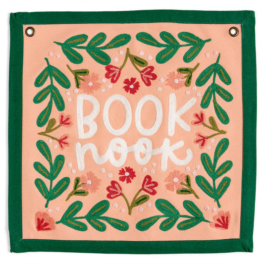 Book Nook Embroidered Canvas Banner