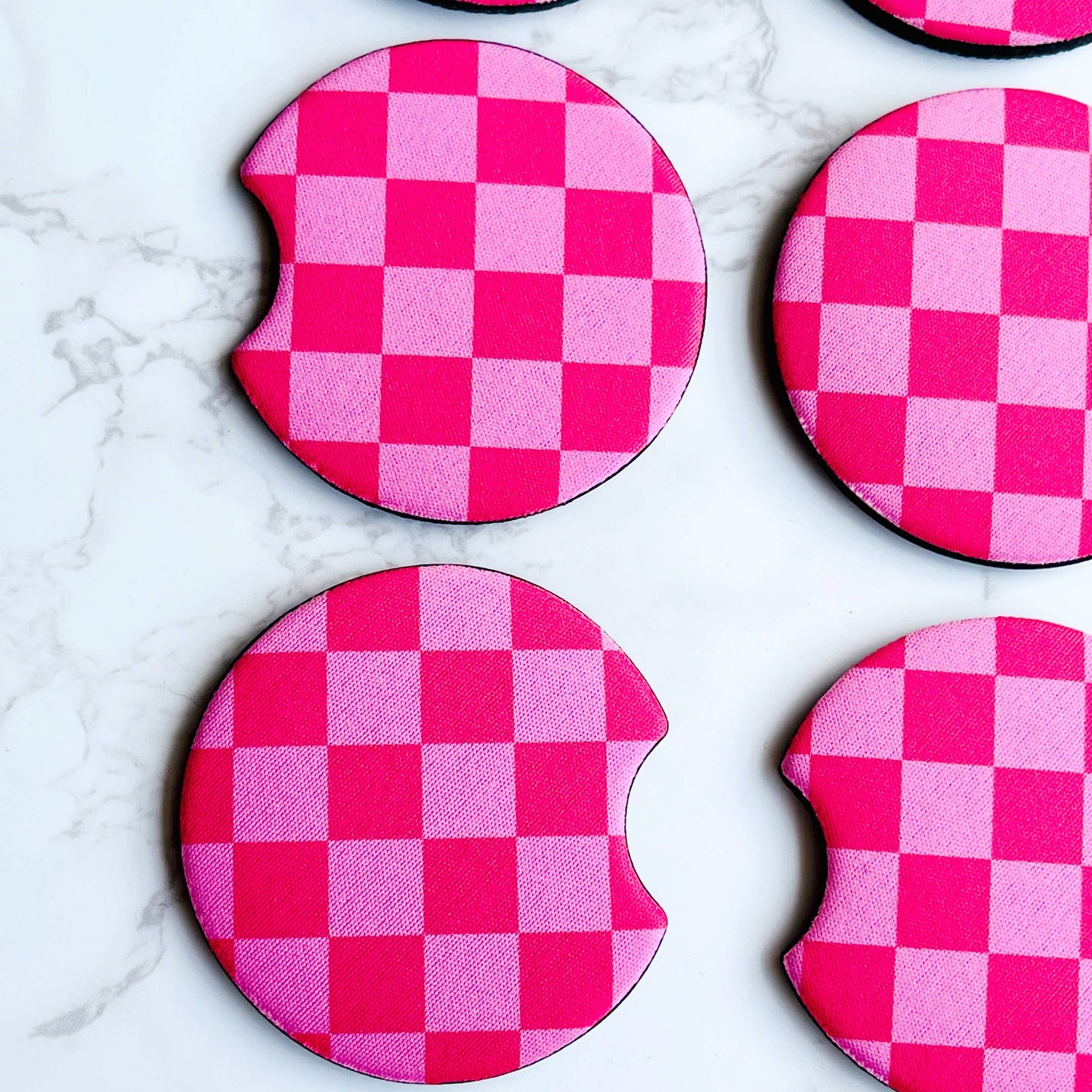 Pink Checkerboard, Car Coasters 2-Pack