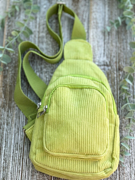 Lime Corduroy Sling Bag - The Corey