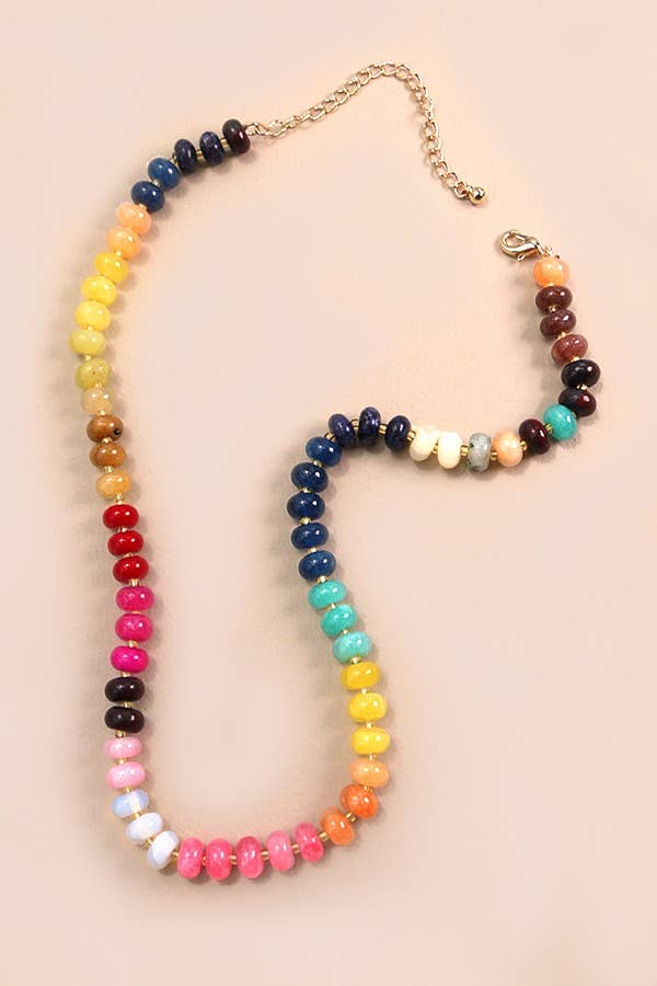 Natural Agate Glass Semi Precious Bead Necklace