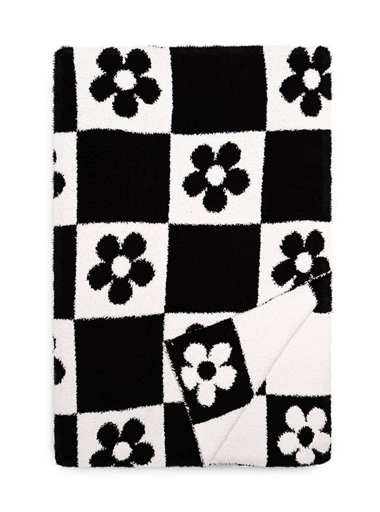 Checkered with Daisies Throw Blanket