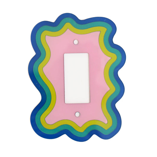 Blue, Lime, Pink Squiggle Light Switch Plate