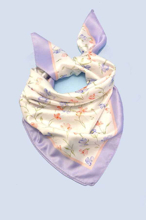 Flower Print Silky Feel Bandana Scarf