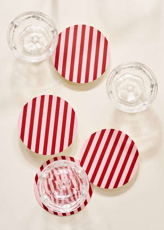 Pink and Maroon Striped Coaster - Set of 4