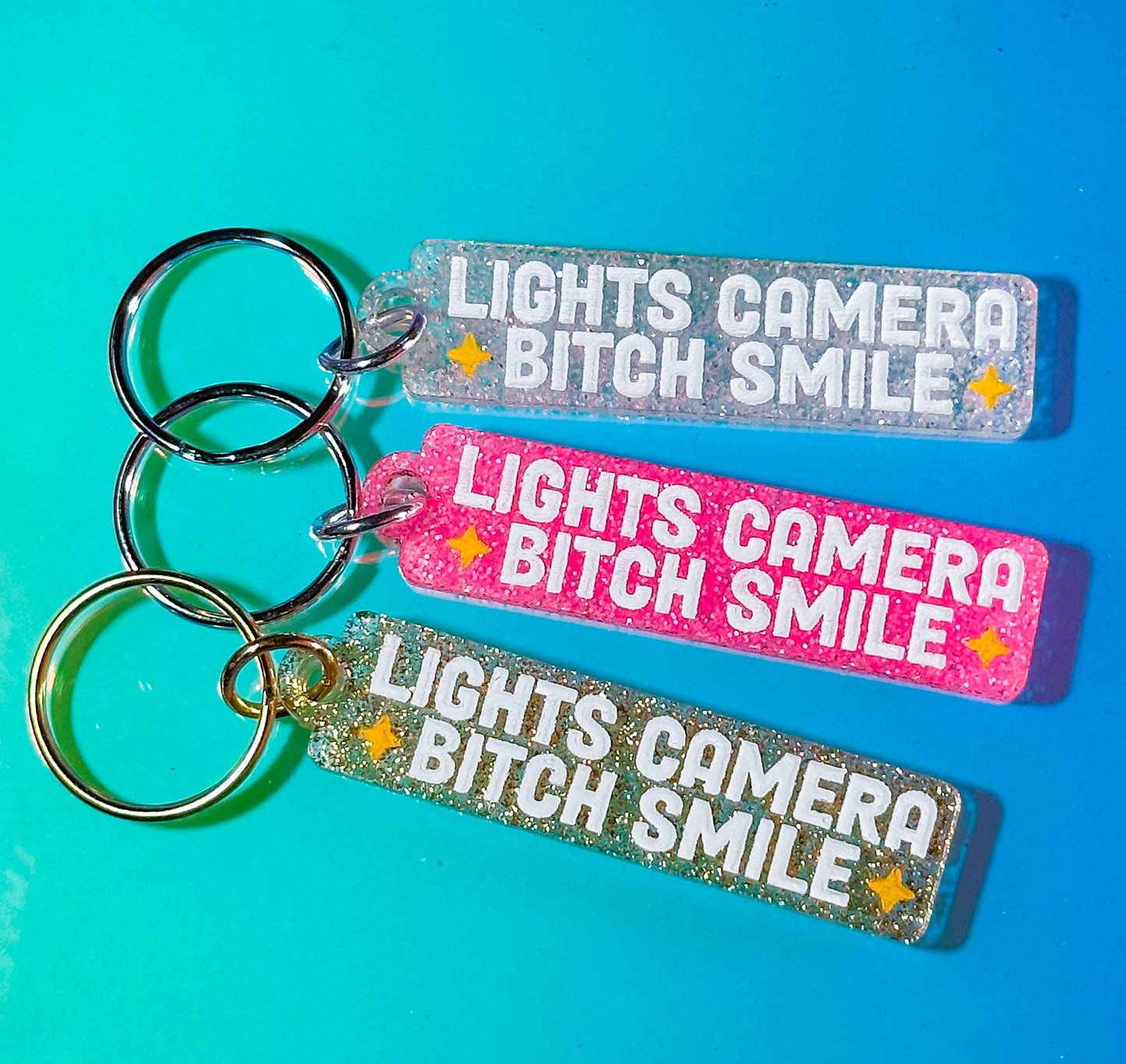 Lights Camera Bitch Smile! Glitter Keytag / Keychain