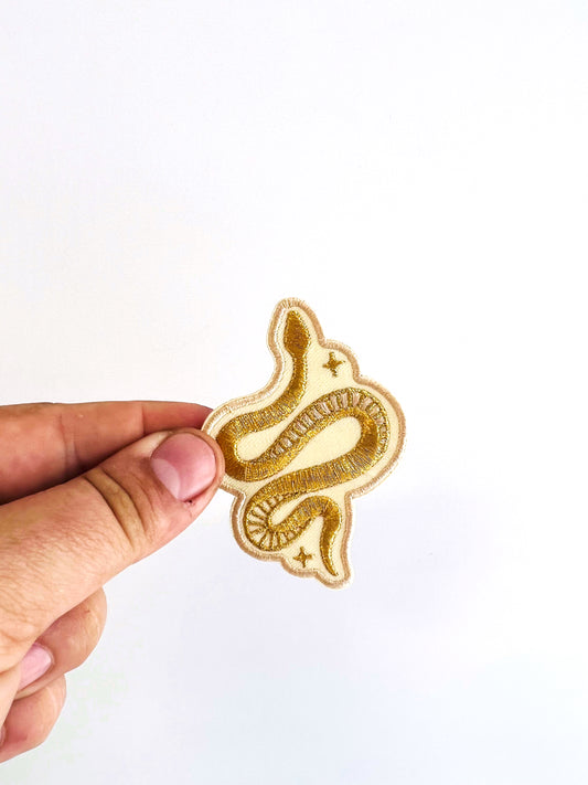 Metallic Gold Snake Embroidered Iron-on Patch